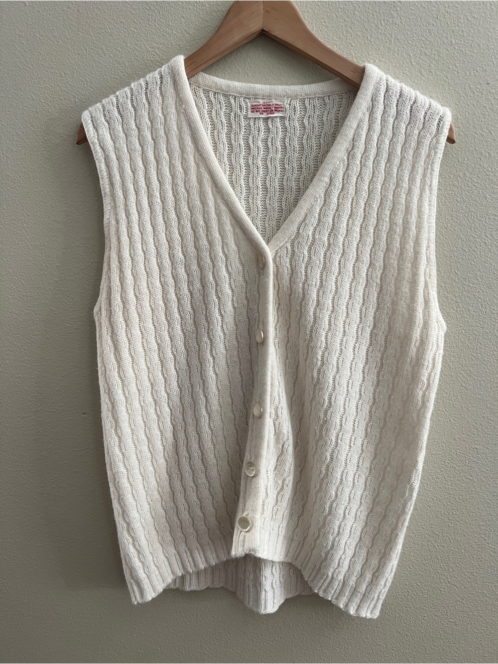 Vintage V-Neck Sweater Vest, Cream, Size M/L